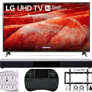 LG 86UM8070PUA 86″ 4K HDR Smart LED IPS TV w/AI ThinQ 2019 Model with Home Theater 31″ Soundbar, Wireless Backlit Keyboard, Flat Wall Mount Kit & SurgePro 6-Outlet Surge Adapter