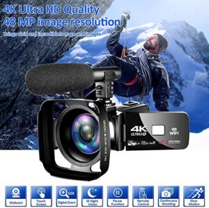 4K Camcorder Digital Camera Video Camera WiFi Vlogging Camera Camcorders with Microphone Full HD 1080P 30FPS 3″ HD Touch Screen Vlog Camera for YouTube with IR Night Vision and Remote Control