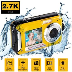 Underwater Waterproof Digital Camera for Snorkeling FHD 2.7K 48MP Selfie Dual Screen Video Camcorder Point & Shoot Digital Camera