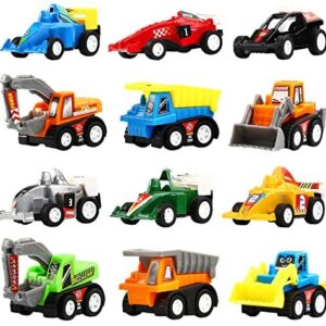 Yeonha Toys Pull Back Vehicles, 12 Pack Mini Assorted Construction Vehicles & Race Car Toy, Vehicles Truck Mini Car Toy for Kids Toddlers Boys Child, Pull Back & Go Car Toy Play Set